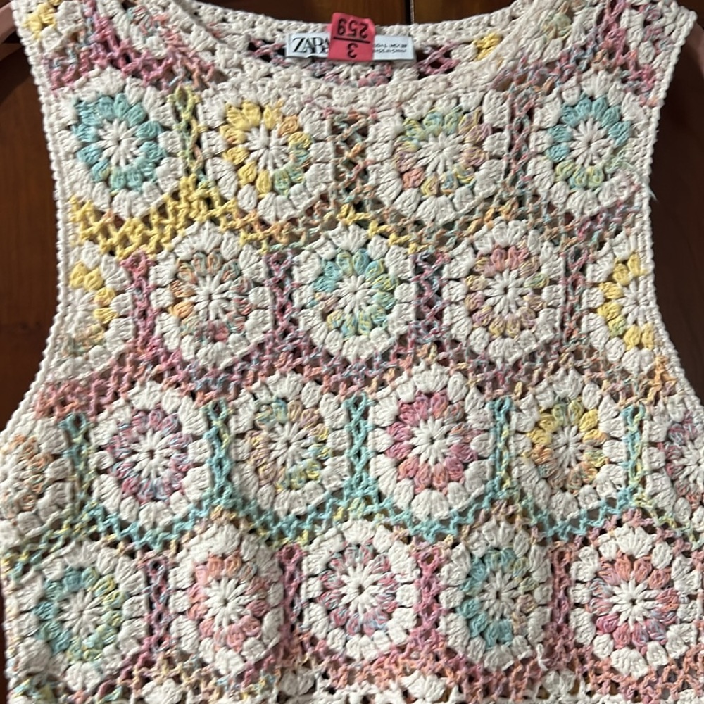 Zara Multicolor Crochet Fringe Crop Top - Picture 3 of 5